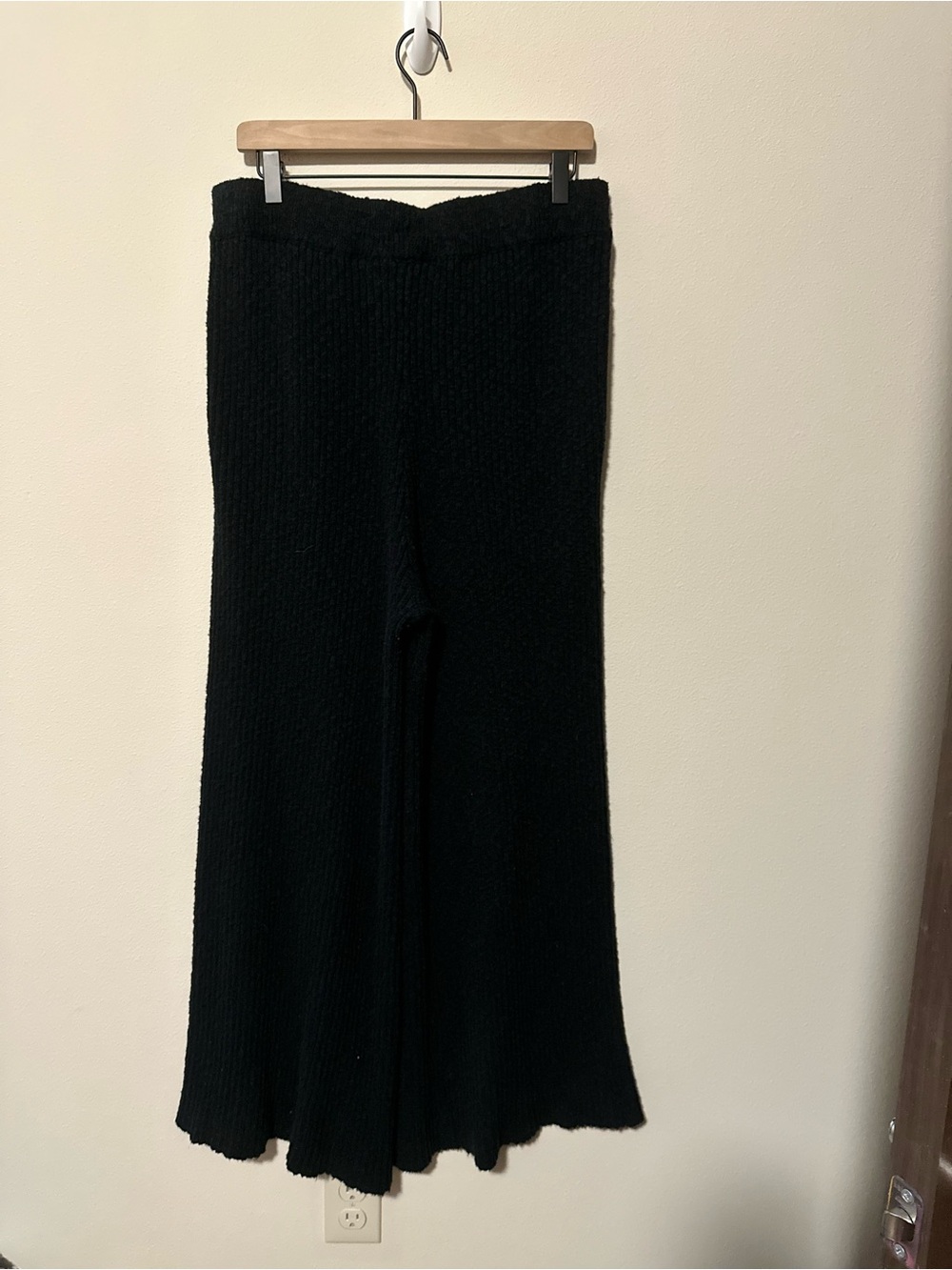 Free people FP beach wide leg heavyweight knit ribbed pants black boho flowy L - Picture 3 of 9